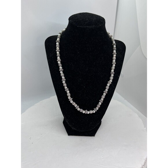 Vintage Napier Necklace Beaded Silver Tone Round Smooth & Bali Signed Heavy - Picture 1 of 7